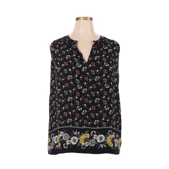 🌺 LOFT Floral Print Navy Blue Lightweight Sleeveless Blouse Size S - Picture 1 of 9